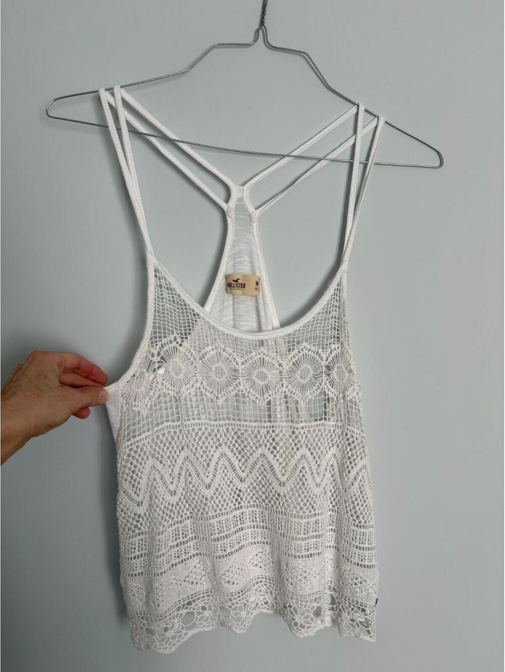 Hollister White Lace Racerback Tank Top Size Medium Open Knit
